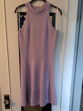 Eliza J Lavender Sleeveless Ribbed Fit-and-Flare High Neck Midi Dress